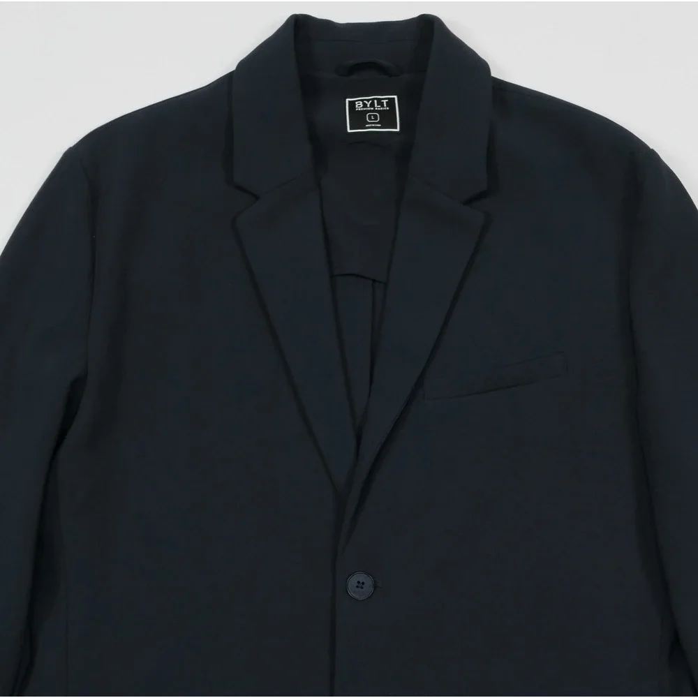 BYLT Premium Basics Navy Pro Blazer Stretch Mens Large Two Button Sport Coat NEW